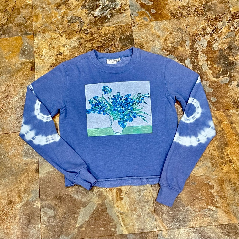 Blue Van Gogh Iris crop top size small